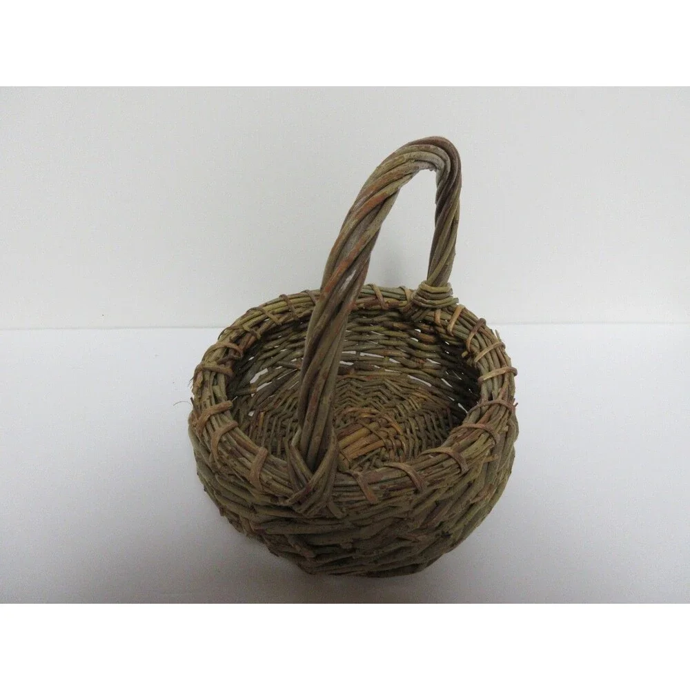 Vintage Wicker Wooden Stick Handled Basket Brown 8